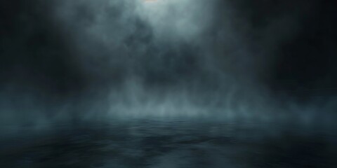 Mysterious dark smoky atmosphere with ethereal light glowing from above