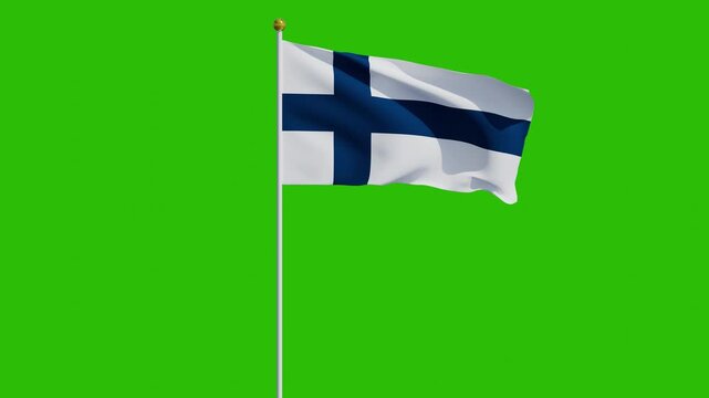 Finland flag animation with green screen background 4k waving flag cloth footage with a pole
