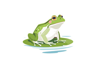 Green Cute Frog Cartoon Illustration in Vector Style 