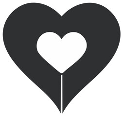 Minimalist dark heart icon with white inner heart and pen nib design concept