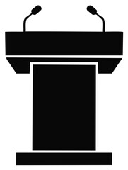 Black Podium Silhouette with Microphones Isolated Stand for Speaking Lectures Presentations Public Speech Conference