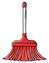 Red Broom Vector Illustration - Household Cleaning Tool