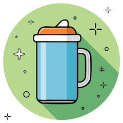 Cartoon Baby Drinking Cup with Lid in Circle Frame with Decorations