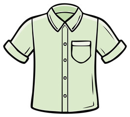 Light Green Short Sleeve Collared Shirt Vector Cartoon Illustration with Front Pocket