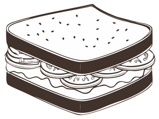 Illustration of a sandwich with tomatoes and sauce in vector format, meal icon or logo