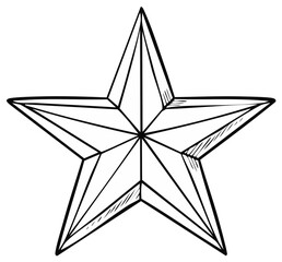 Faceted five-pointed star hand drawn sketch illustration in black line art