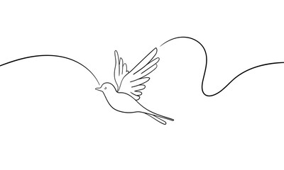 Flying bird, continious line drawing. Animals outline. Vector illustration