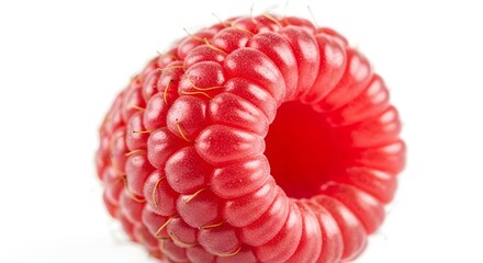 Single raspberry macro shot on white background, studio lighting, fresh fruit