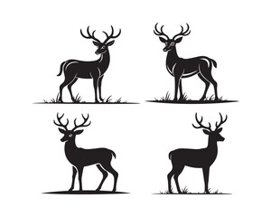 deer with large antlers, antler silhouette, deer silhouette, deer illustration set, majestic deer, big antler deer, rustic deer design, deer head vector, deer icon collection, antlered animal vector