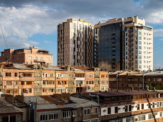 modern and old apartment buildings in Yerevan city