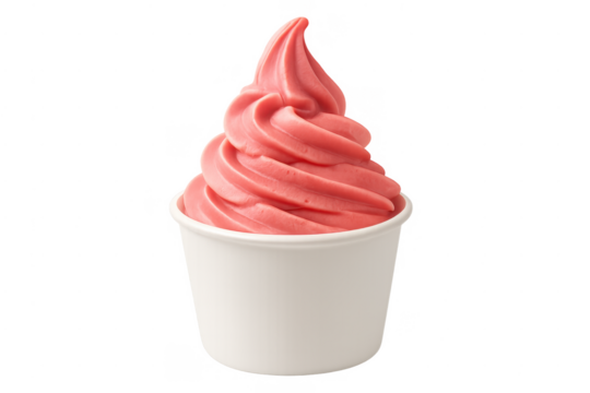 Strawberry frozen yogurt soft serve in white cup - Powered by Adobe