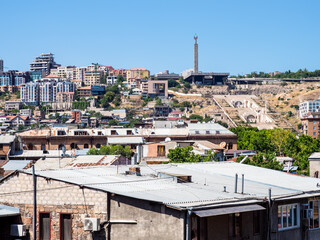 skyline of Yerevan city with Cascade monument