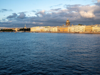 Great Neva river water and quay in St Petersburg