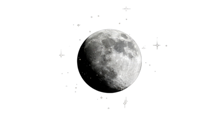Illuminated Lunar Surface With Craters Visible Against A Starry Black Sky With A Transparent Background
