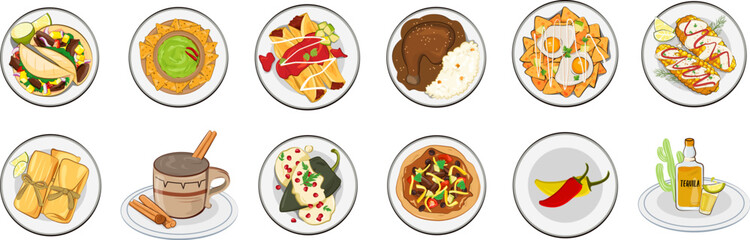 Mexico foods symbols and icons vector file. 
