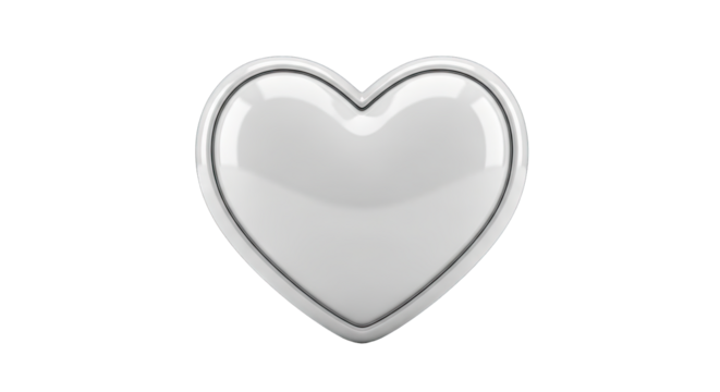 Glossy White Heart Shape With Stitching Detail and Transparent Background