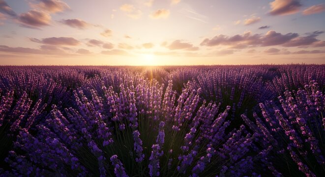 “Lavender Field at Sunset — 3D Floral Landscape” - Powered by Adobe