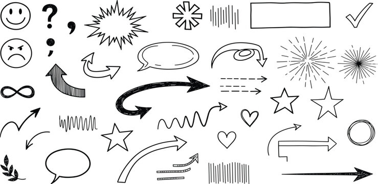 Hand-Drawn Doodle Pack Arrows, Stars, Speech Bubbles & More