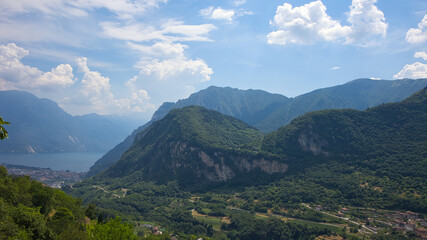 View from Canale di Tenno towards Lake Garda in Italy.