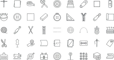 Collection of sewing and tailoring tools and accessories icons