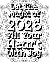 Happy New Year & Merry Christmas Quote Coloring Page for Adults.