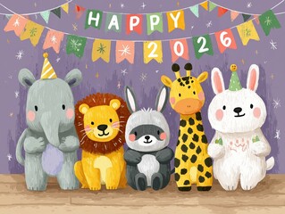 Obraz premium Acrylic paint text Happy New Year 2026