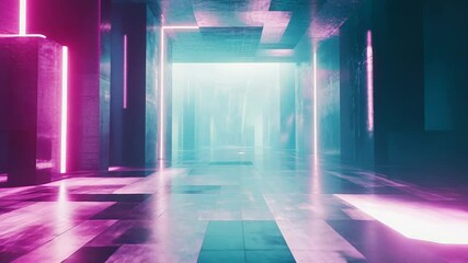 Cyberpunk tunnel with neon purple and cyan lighting - Powered by Adobe
