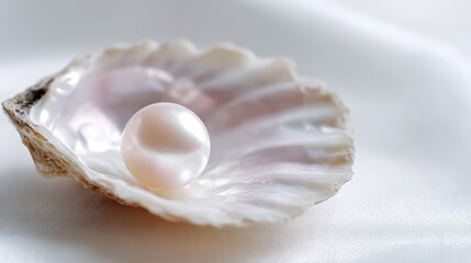 Natural pearl inside oyster shell, close-up on white background, highlighting nacre and luxury jewelry concept