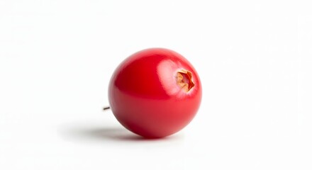 Single bright red cranberry isolated on a clean white background, studio shot