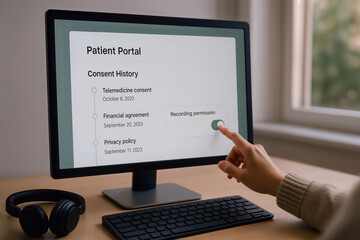 Patient giving recording permission on a hospital patient portal on a computer.