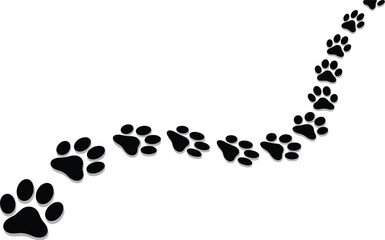 Vector Illustration of Animal Paw Prints Trail: Black Silhouette Dog or Cat Footprints Leading in a Curved Path, Ideal for Pet Tracking and Wildlife Designs