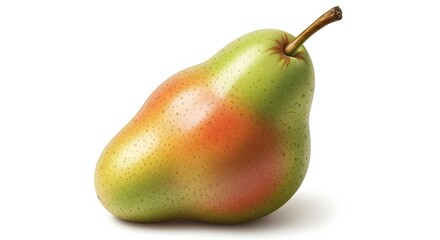 Ripe pear with green and red hues, isolated on a white background.