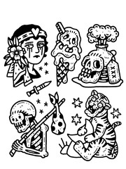 Dark humor tattoo flash set, vintage macabre doodles, edgy