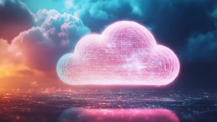 Digital cloud computing data network hovering over city - Powered by Adobe