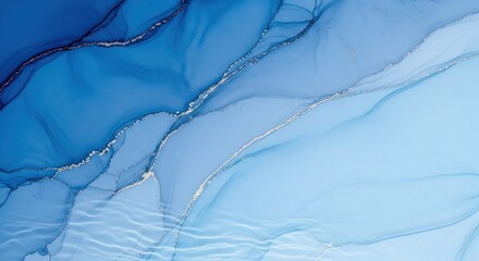 Fototapeta premium Abstract blue and silver liquid art painting with flowing waves and streaks.