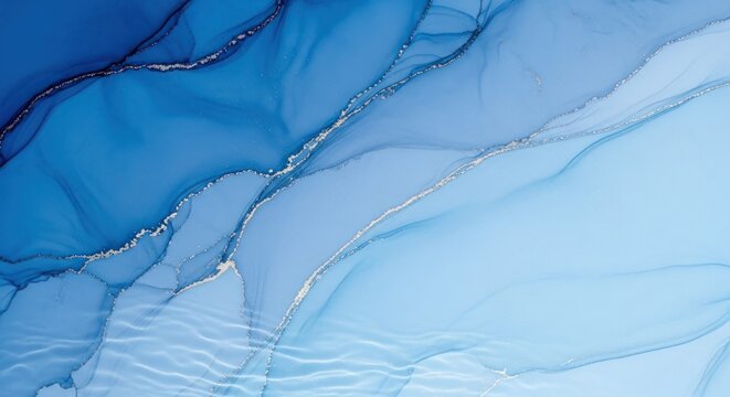 Abstract blue and silver liquid art painting with flowing waves and streaks. - Powered by Adobe