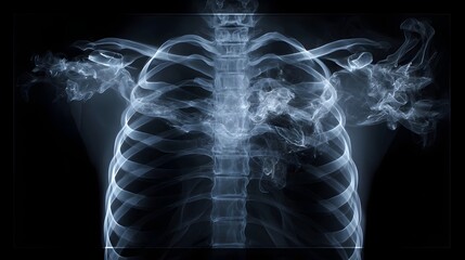 Fototapeta premium Radiographic image of a human chest and skeletal structure with a dramatic smoky or misty overlay effect