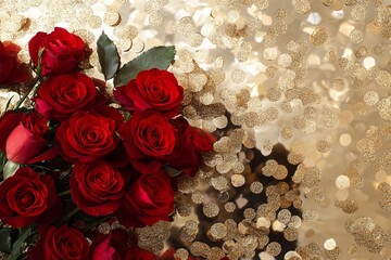 Vintage background with a beautiful red roses floral bouquet for a gift of love and romance on Valentine's Day