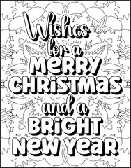 Happy New Year & Merry Christmas Quote Coloring Page for Adults.