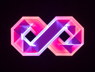 Geometric infinity symbol with vibrant neon pink and purple glow