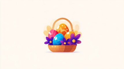 Colorful easter eggs in spring basket with flowers, joyful seasonal celebration and festive spring vibes