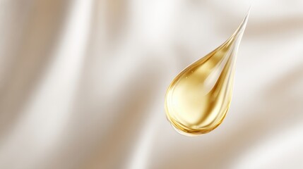 Obraz premium Realistic golden oil drop for cosmetic or collagen serum, 3D skincare product concept