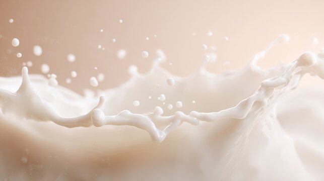Creamy milk being poured, splash captured in detail, dairy and beverage concept