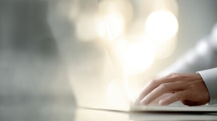 Recruitment agency concept, man working on laptop, pointing at screen to review job applicants