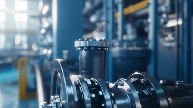 Industrial facility piping system showing valve and flanges