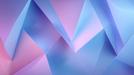 3D geometric abstract background, layered gradient triangles and polygons in blue, pink, and purple tones, soft lighting, futuristic minimal design.