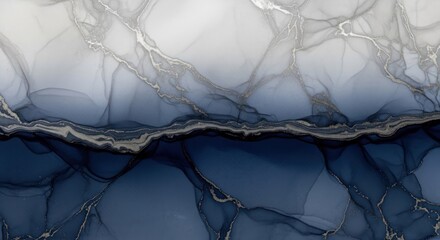 Abstract blue and silver fluid art painting with a gradient effect.