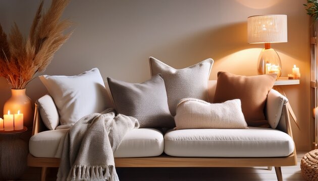 tranquil minimalist reading nook featuring soft neutral pillows a cozy blanket and warm candle glow creating a serene atmosphere for ultimate relaxation