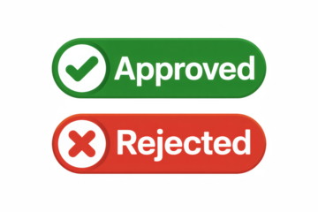 Approved rejected button checkmark cross mark green red decision choice confirmation selection accept decline on transparent background