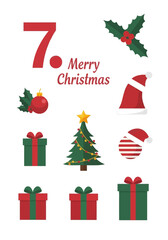 Festive Christmas Icons: Tree Gifts Holly and Santa Hats.